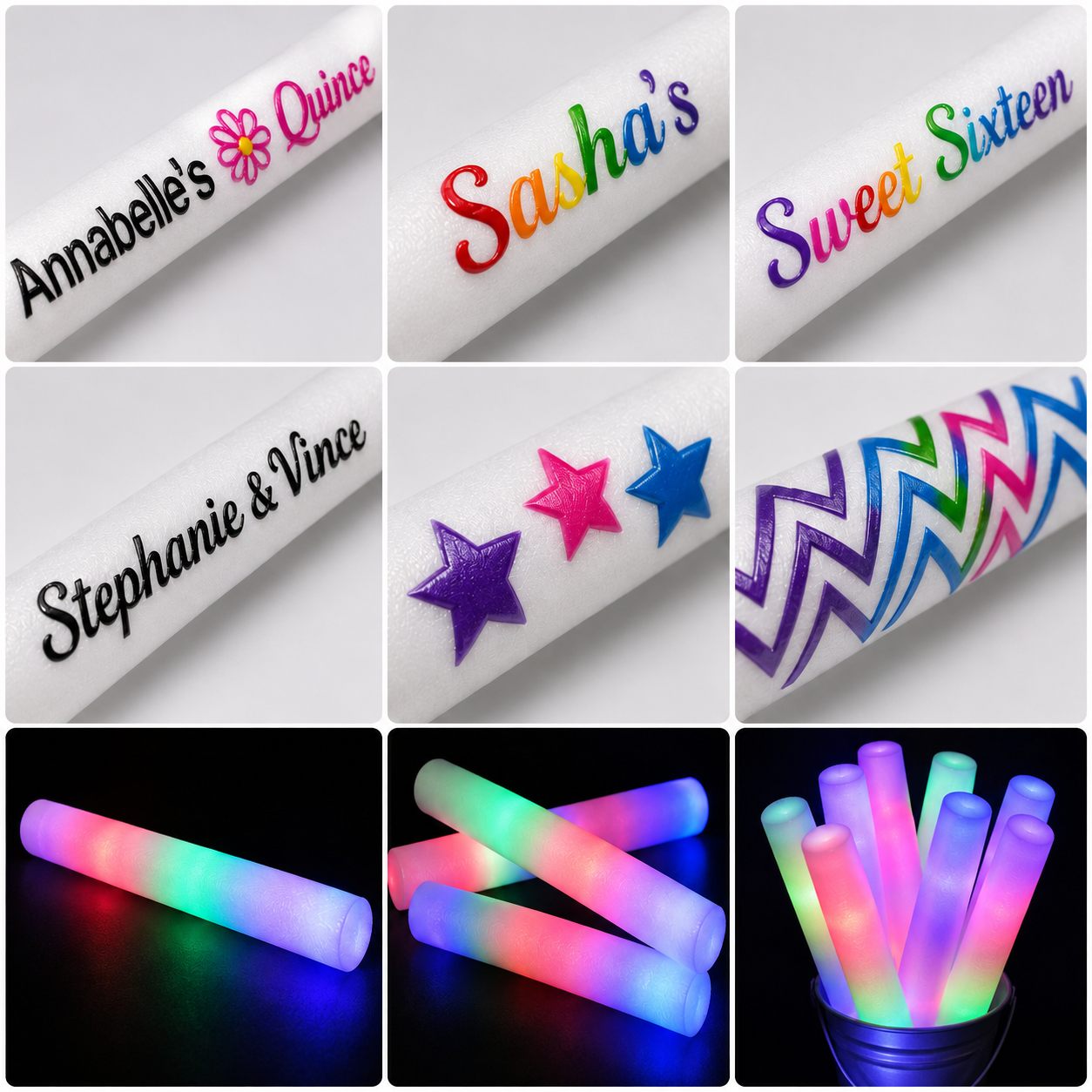Embossed Multi-Color LED Foam Sticks – Flashing Light Up Party Favors